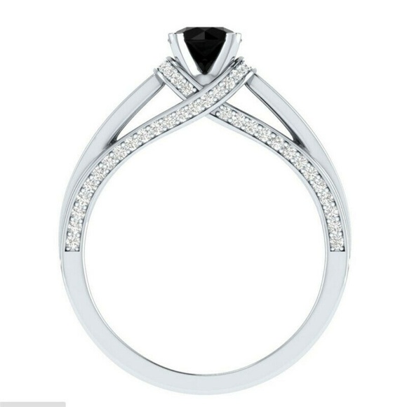 Elegant 925 Silver Round Cut Black Sapphire New - Picture 3 of 4